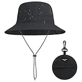 Megcdtr Regenhut Damen Wasserdicht, 56-58cm Regenhut Herren Wasserdicht, Outdoor Faltbar Anglerhut mit Seil, Sonnenhut Fischerhut Damen für Outdoor Aktivitäten Damen und Herren(Schwarz)