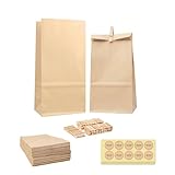 50x Kraftpapiertüten Geschenktüten mit Aufkleber und Klammer Wasserdichte braune Papiertüte 18 * 9 * 5.5cm Süßigkeiten Beutel Partytüten Kraftpapierbeutel für DIY Adventskalender, Firmenfeier