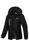 Libin Skijacke Damen Winter Gefüttert Warme Übergangsjacke Wanderjacke Damen Wasserdicht Atmungsaktiv Outdoor Jacken Für Damen Sportjacke Funktionsjacke mit Abnehmbarer Kapuze Schwarz, XXL
