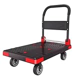 Zusammenklappbar, robuster Plattform-Handwagen, zusammenklappbarer Pritschenwagen, Schwenkräder, Umzugswagen für den Bürogebrauch(Blue,Small)