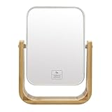 PARSA BEAUTY Bambusspiegel mit 5-Fach Vergrößerung – drehbarer 360-Grad Kosmetikspiegel mit Standfuß – ideal für präzises Make-up, Schminken & Rasieren – modernes Design – 22 x 16 x 4 cm