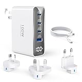 100W USB C Ladegerät Travel Adapter, 4-Port Reiseladegerät Faltbarer Steckerkonverter mit UK/EU/AU Steckern, Schnellladung für MacBook Pro/Air, für Galaxy S25/S24, iPhone 16/15, Weiß