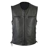 Zanisouta Herren Leder Weste Gothic Lederweste PU Bikerweste Steampunk Motorradweste Kutte Rocker Clubweste Slim Fit Herrenweste mit Reißverschluss und Perforiertem Freizeitweste