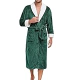 Générique Pijamas Herren Fleece Winter – Nachthemden mit Schnürung, Bademantel für Herren, dick, Innenausstattung, locker, Morgenmantel, Reverskragen, langärmlig, grün, 36