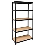 Schulte Schwerlastregal mit 5 MDF Böden, 180x90x40 cm (HxBxT), Traglast pro Ebene 175 Kg, schwarz, Lagerregal, Kellerregal, Werkstattregal, Steckregal