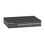 Netgear GS324 24 Port Switch Gigabit Ethernet LAN (Plug-and-Play Netzwerk, lüfterlos, 19 Zoll Rack-Montage, Robustes Metallgehäuse), Schwarz