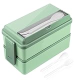 KOOSREEL Lunch-Bento-Boxen, 1300 ml, 2-lagige Sandwichboxen mit Besteck für Studenten, Erwachsene, Büro, mikrowellen- und spülmaschinenfest, lebensmittelechter Kunststoff, 2 Liter