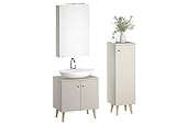 Erst-Holz Badezimmermöbel Spiegelschrank Waschtisch Badschrank Set Taupe-Kiesel V-90.59F-02Set mit Füße