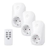 HBN Funksteckdose mit Fernbedienung 3680W, 3 Steckdosen+1 Handsender, Ferngesteuerte Stecker für Innen, Selbstlernfunktion, Reichweite 30m, Weiß
