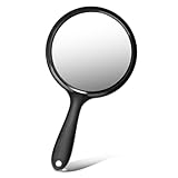 Xthrotsenk Handspiegel mit Griff Make-up Rund Doppelseitig 1X/2X Vergrößerungsspiegel für Make-up Große Reise-Handspiegel Acryl Klarer Abschluss Runde Spiegel für Kosmetik (Schwarz)