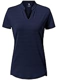 donhobo Damen Tshirt Kurzarm V Ausschnitt Oberteil Sommer Basic Golf Polo Shirts Leichte Quick Dry Fitness Training Running T-Shirts (Navy, S)