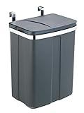 WENKO Tür-Abfalleimer, kompakter Mülleimer mit Deckel zum Einhängen an Küchenschrank oder -Schublade, geeignet für Badezimmer und Küche, aus Kunststoff/Stahl, Füllmenge 12 l, 26 x 34 x 17 cm, Grau