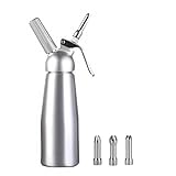 Professioneller Schlagsahne-Spender, Aluminium-Schlagsahnebereiter mit 3 Edelstahl-Dekorationsdüsen und Reinigungsbürste, 500 ml Sahnebereiter – N2O-Ladegeräte (nicht im Lieferumfang enthalten)
