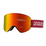MTDVZR OTG Skibrille - Rahmenlose Über-der-Brille Ski-/Snowboardbrille mit Antibeschlag, magnetischem Wechselsystem und UV-Schutz (Weißes Gestell/Rosa Gurt - Revo Tiefrot Linse (VLT 22%))