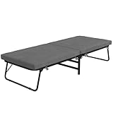 HOMCOM Klappbett 70 x 190 cm Gästebett klappbar mit 7cm Schaumstoff Matratze, verstellbares Kopfteil, Reisebett mit Rollen, Leinenoptik, Metallrahmen für Büro, Gästezimmer, Dunkelgrau