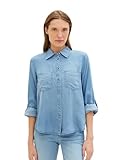 TOM TAILOR Damen Jeansbluse mit Brusttaschen, 10113 - Clean Mid Stone Blue Denim, 46