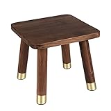 Kleiner Hocker aus massivem Holz, schwarze Walnussholz, Kinderbank für Wohnzimmer, quadratisches, rundes Design, Braun, 25,8 x 25,8 x 22,7 cm