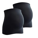 mama band Schwangerschaft Bauchband für die Babykugel im Doppelpack – Rückenwärmer und Shirtverlängerung für Schwangere – Elastische Umstandsmode Schwarz 32-38