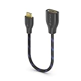 Sonero® Mini HDMI auf 4K HDMI Portsaver Adapter, Premium High Speed, Mini HDMI C Stecker auf HDMI A Buchse, vergoldete Kontakte, zweifache Abschirmung, Baumwollmantel, 0,15m
