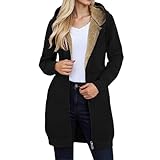 Generisch Damen Hoodie Fleecejacke Kapuzenjacke mit Zip Winterjacke Lang Sweatjacke Warme Plüschjacke Pullover Einfarbig Casual Mantel Winter Kapuzenpullover Mit Kapuze Reißverschluss