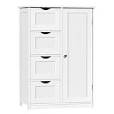 EUGAD Badezimmerschrank Badschrank, Beistellschrank Kommode, mit 4 Schubladen 1 verstellbarem Einlegeboden, Schrank für Badezimmer Wohnzimmer Küche, Weiß, 56x82x30 cm
