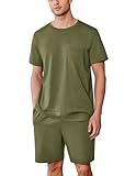 Ekouaer Schlafanzug Herren Kurz Baumwolle Sommer Pyjama Set Kurzarm und Shorts, Grün, M