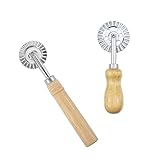 HASLED 2er-Set Teigrädchen mit Holzgriff - 16 cm & 14 cm Wellenrad für Ravioli & Nudeln - Profi Teigschneider aus Zinklegierung - Inkl. 5 cm & 3,9 cm Schneidräder - Für Pizza, Pasta & Kekse