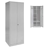 BB Sport Spind Garderobenschrank Doppelspind Metallschrank 180 x 60 x 50 mit Flügeltüren, Einlegeböden und Kleiderstange, Farbe:Grau-Grau