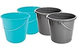 Eimer Putzeimer Haushalteimer mit Messkala - 4 Stück, 10 Liter, Extra-Stabilen Metallgriffen, Pp-Kunststoff, Lebensmittelecht, Ohne Bpa, Farben: Anthrazit, Blau, Made in EU