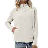 Gubsssl Damen Fleecejacke Warme Winterjacke Gefüttert Sweatjacke Mode Wintermantel Teddy Jacke Elegante Sportjacke Teddyjacke Oversize Kleidung Casual Wollmantel Mantel Winter Fleecemantel Weiß L
