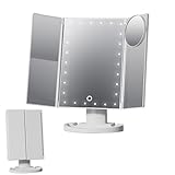 LED-Make-up, dreifach faltbarer Schminktisch, Tisch-Make-up, 2-fache 3-fache 10-fache Vergrößerung, 52 LEDs, dimmbar, tragbares LED-Make-up, verstellbarer LED-Schminktisch