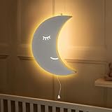 Marco Paul Holz Mond LED Nachtlicht Batteriebetriebene Wandlampe für Kinderzimmer & Kinderzimmer, Warmweiß Nachttisch Wandleuchte, Dekorative Heimbeleuchtung, Ideales Baby-Geschenk & Raumdekoration