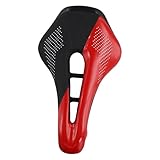 wisspair Ultraleichter Rennradsattel mit kurzer Spitze, Prostata-Sattel aus PU, Fahrradteile, Schwarz / Rot