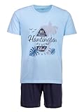 Henry Terre Herren Pyjama Shorty Beach 2 teiliges Set M-5XL Baumwolle Übergröße, Farbe:Hellblau, Größe:XL