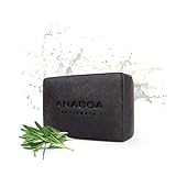Anadoa Rosmarin Seife mit Schwarzer Tonerde | Handgemachtes pH-neutrales Pflanzen-Seifenstück mit Schwarzer Tonerde | Klärend, vitalisierend & feuchtigkeitsspendend – Für Haut, Haar & Bart