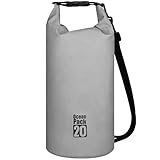 Retoo Dry Bag 20L wasserdichte Tasche mit Schultergurt, Robuster PVC Rolltop Packsack für Kajak, Boot, Schwimmen, Strand, Camping, Wandern, Grau