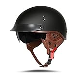 BOSERMEM Motorradhelm Mit Schutzbrille DOT/ECE-Zugelassen, Jethelm Roller-Helm Scooter-Helm Moped Mofa-Helm Chopper Vintage(Matt-Schwarz, XL 61-62cm)