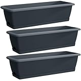 DTU24 3X Blumenkästen für Balkon, Balkonkasten Blumentopf, 3 Stück (60 cm, Anthrazit, 3 Pack)