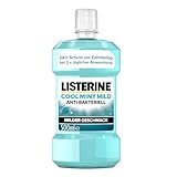 LISTERINE Cool Mint Mild (500 ml), antibakterielle Mundspülung mit ätherischen Ölen & ohne Alkohol, mildes Mundwasser bekämpft wirksam Bakterien, perfekte Ergänzung zur täglichen Zahnpflege