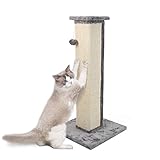 Katzen Kratzsäule aus Sisal – Kratzstamm für Katzen Stabiler Kratzbaum, Kratzspielzeug Katze mit Ball, 81 cm,Grau