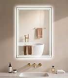 Badspiegel mit Beleuchtung 40x60cm - Badezimmer-Spiegel-LED - Badezimmerspiegel mit Beschlagfrei Touch-Schalter Dimmbar 3 Lichtfarben Entfoggen Wandspiegel IP44 Led-Spiegel-Bad Horizontal/Vertikal