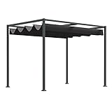 Outsunny Pergola ca. 3x2m Garten Pavillon Terrassendachung Metall Freistehender Gartenpavillon mit Verstellbares Dach, UV Schutz, Sonnenschutz für Terrasse und Garten, Schwarz+Grau