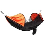JOINPAYA Multifunktionale Camping hängematte mit Moskitonetz und Sonnenschutz Robuste Nylonhängematte für Outdoor Tragbar Schwarz Orange für Camping Picknick und Wandern