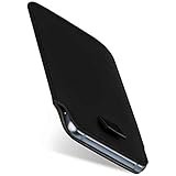 moex Slide Case für LG Q7 Hülle zum Reinstecken Ultra Dünn, Holster Handytasche aus Vegan Leder, Premium Handyhülle 360 Grad Komplett-Schutz mit Auszug - Schwarz