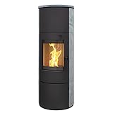 Kaminofen München XL Stahl schwarz Speckstein 7kw Speicherofen mit Steinverkleidung Panoramatür Holzofen Dauerbrand geeignet Schwedenofen 150mm Abgasstutzen selbstschließende Tür (Bauart 1)