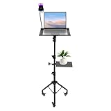 KAPIPALA Multifunktionaler Laptop/Beamer Ständer, Tragbarer Neigbarer Verstellbare, mit Rollen, Tablett und Schwanenhals-Handyhalterung Beamerwagen 66-125 cm für Kamera Outdoor-Filme