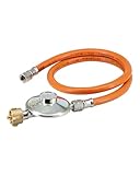 CFH Gasdruckregler Propan Gasflasche mit 80 cm Gasschlauch DRS 452 - Druckminderer 50 mbar, Eingang G.12 und Ausgang H.4 1/4' gemäß EN 16129, DVGW zertifiziert, Ideal für Gasgrill und Camping Kocher