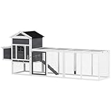 PawHut Holz-Hühnerstall, Hühnerstall für draußen, mit Legekasten, separatem Nistplatz, Mehreren Türen, herausnehmbarer Schublade, für 3 bis 6 Hühner, aus Massivholz, weiß