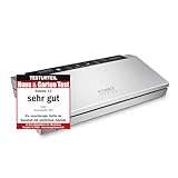 CASO GourmetVAC 280 - Vakuumierer, Testurteil Sehr Gut, doppelte Schweißnaht - Kolbenpumpe (15L/min), regulierbare Vakuumstärke & Schweißzeit- Inkl. 10 Beutel 20 x 30 cm, Silber