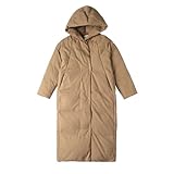 BAICAIBAI Damen Wintermantel Mantel in Daunenoptik mit Kapuze Extra Lange verdickte Overknee-Daunenjacke im Cocoon-Stil Übergröße Reißverschluss Warme Jacke Frauen,Camel,XL